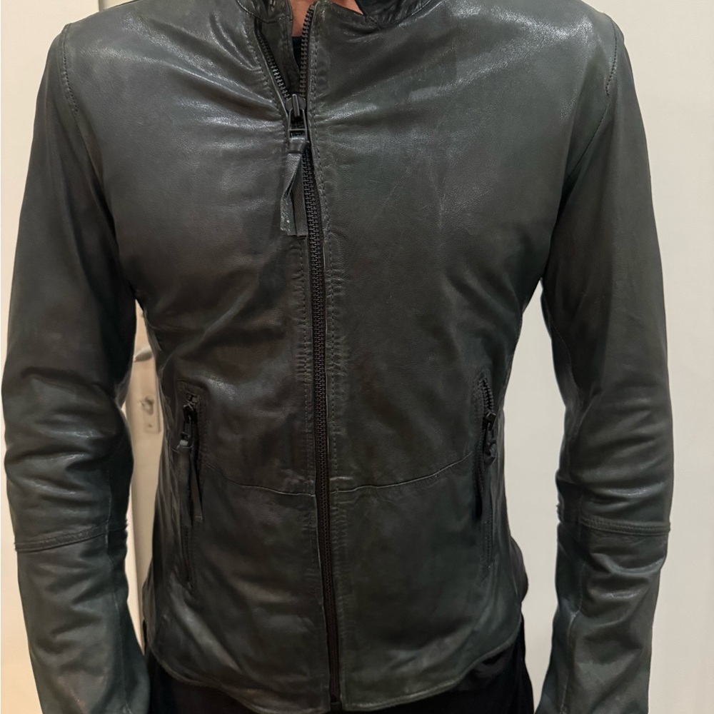 Freaky Nation Men's Dark Green Leather Jacket